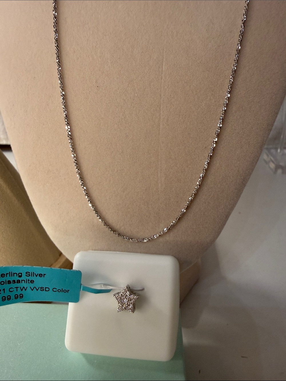Sterling Silver Moissanite Sparkle Star Pendant Necklace